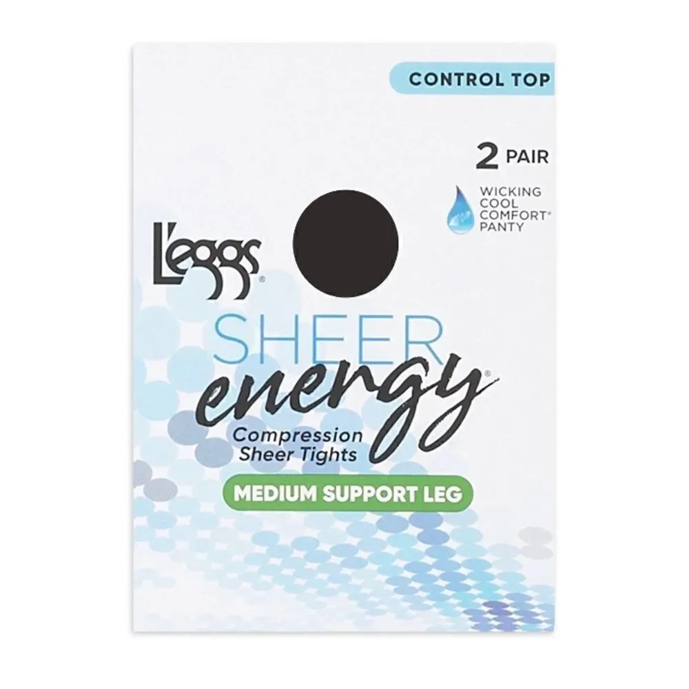Sheer Energy Medium Leg Support Control Top Tights Pantyhose 2-Pack Size B